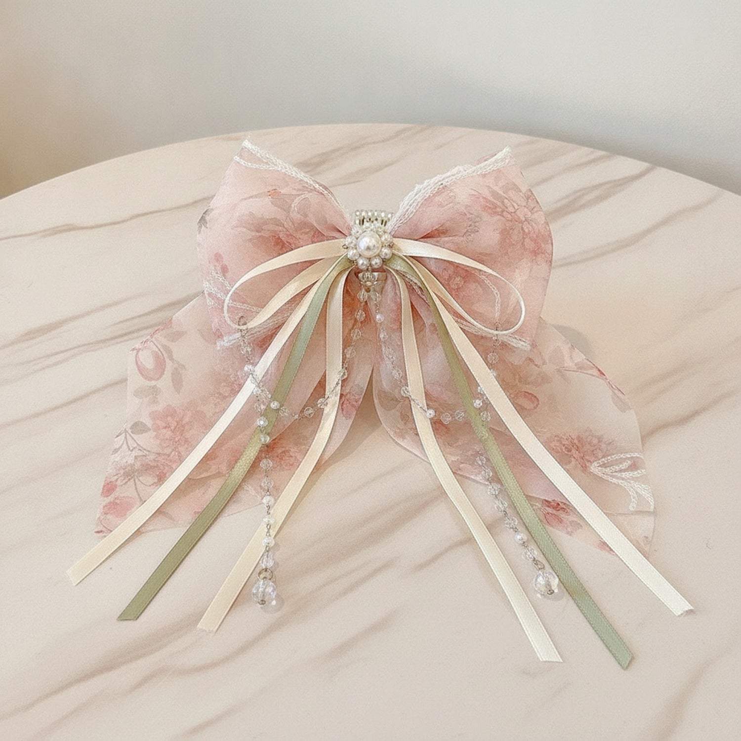 Lace Ribbon Hair Claw Clip Beige
