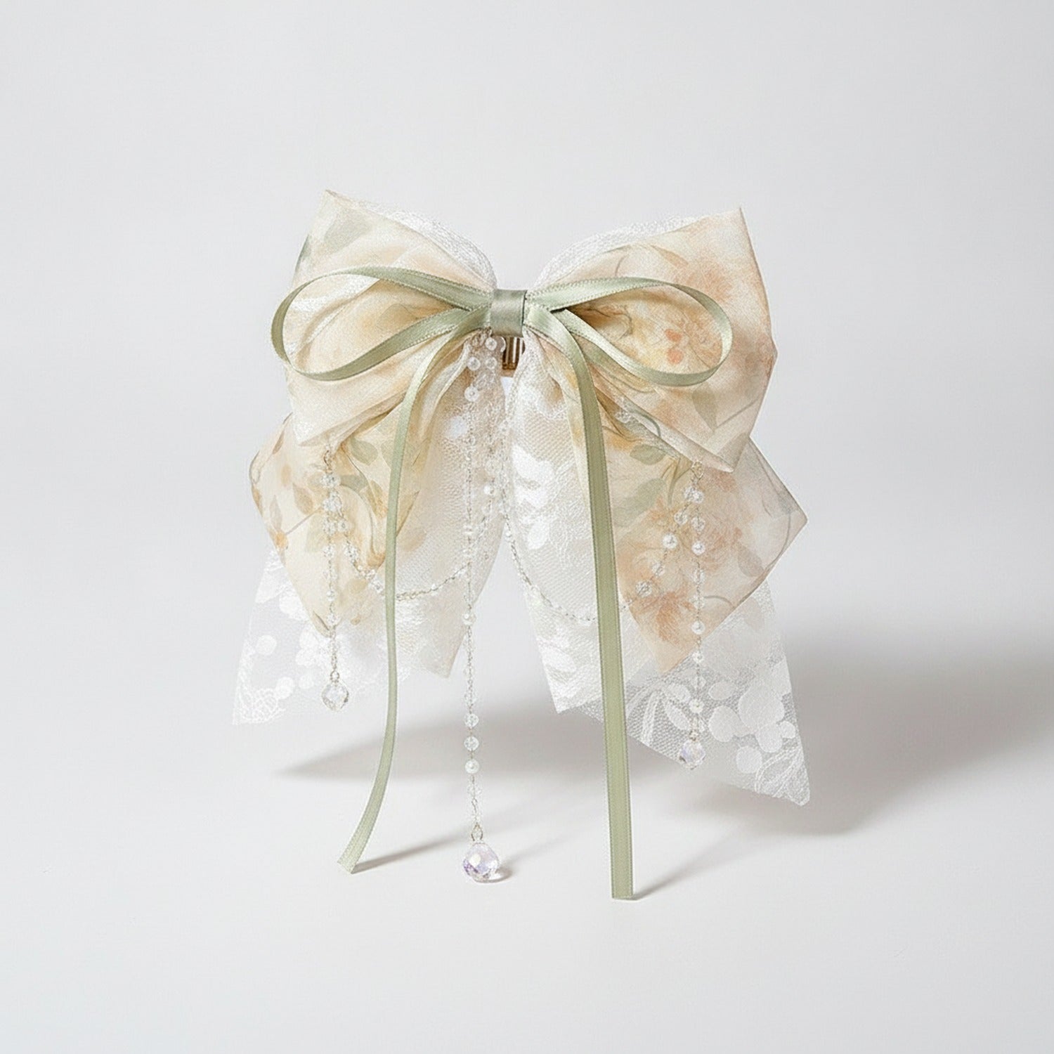 Lace Ribbon Hair Claw Clip Beige