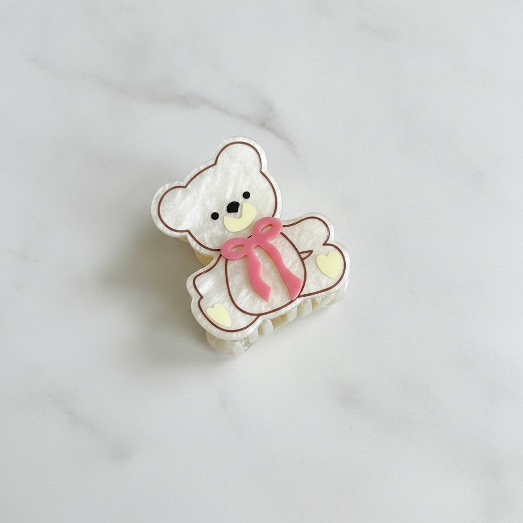 Teddy Bear Hair Claw With Bow - Matte Beige #2 – hair accessories (view 3)