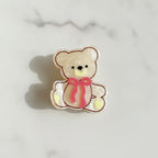 Teddy Bear Hair Claw With Bow - Matte Beige #2