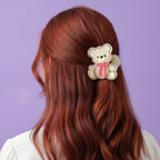 Teddy Bear Hair Claw With Bow - Matte Beige #2