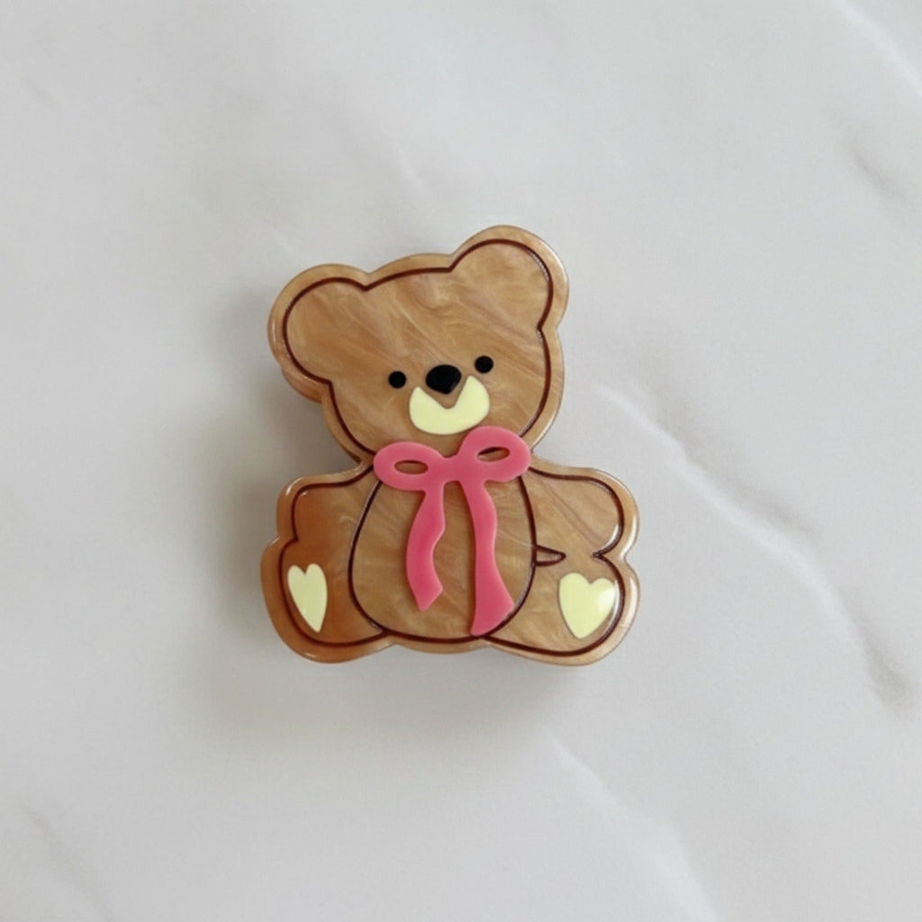 Teddy Bear Hair Claw With Bow - Khaki #3