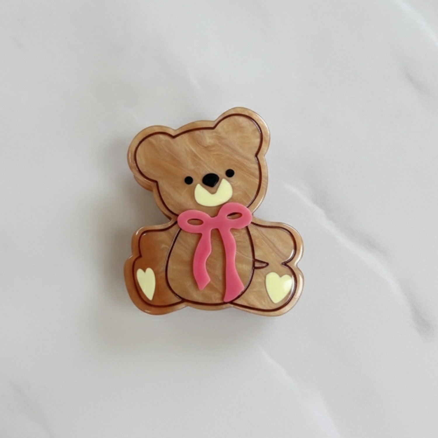 Teddy Bear Hair Claw With Bow - Khaki #3