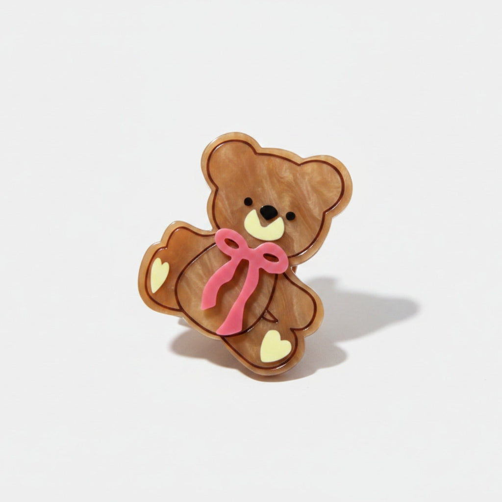 Teddy Bear Hair Claw With Bow - Khaki #3