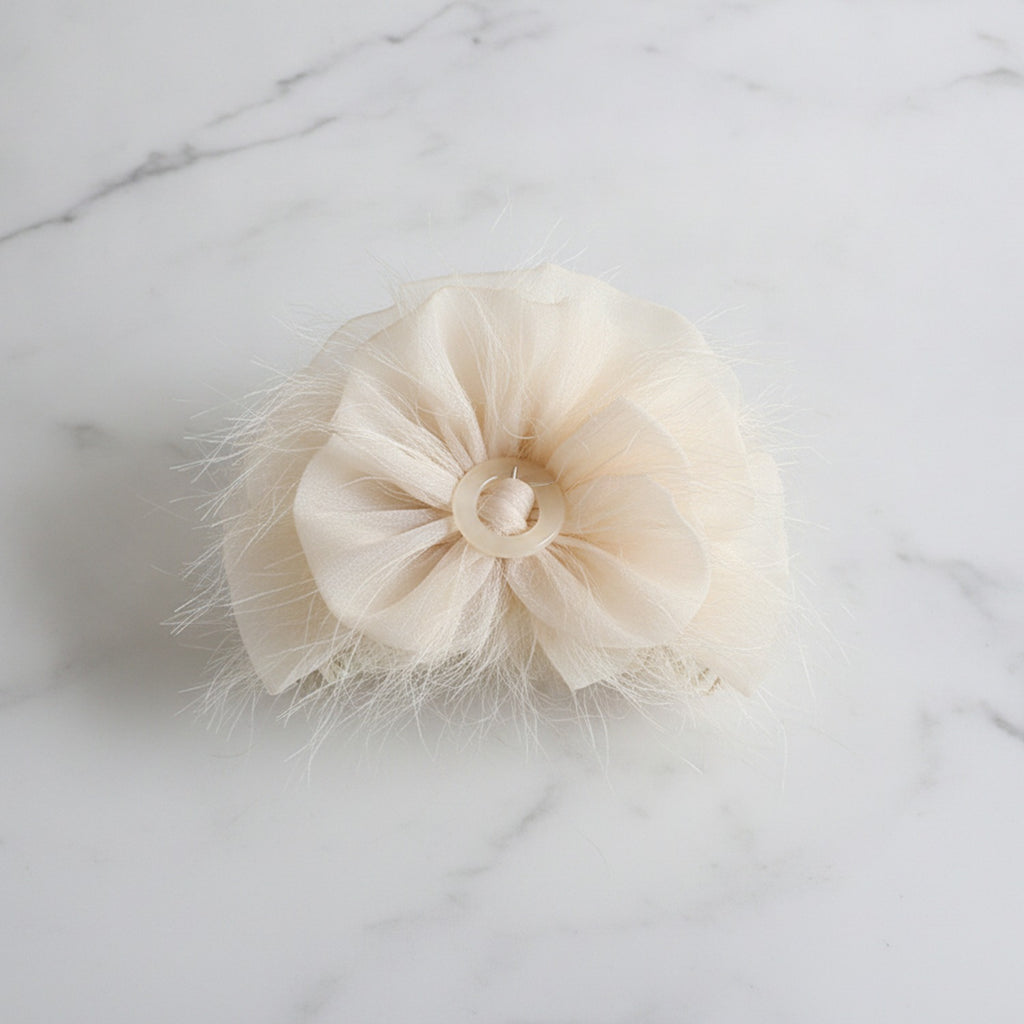 Cream Feather Flower Hair Claw Clip – hair accessories (view 2)