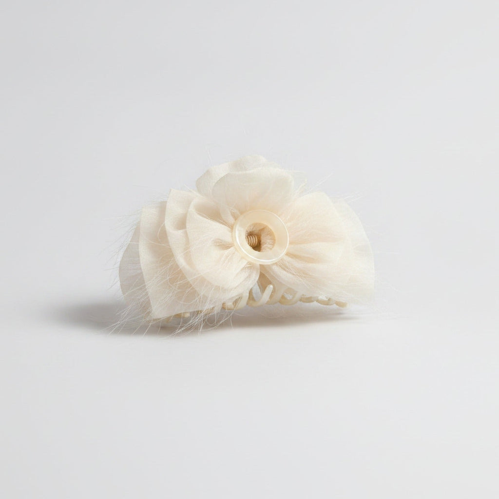 Cream Feather Flower Hair Claw Clip – hair accessories (view 1)