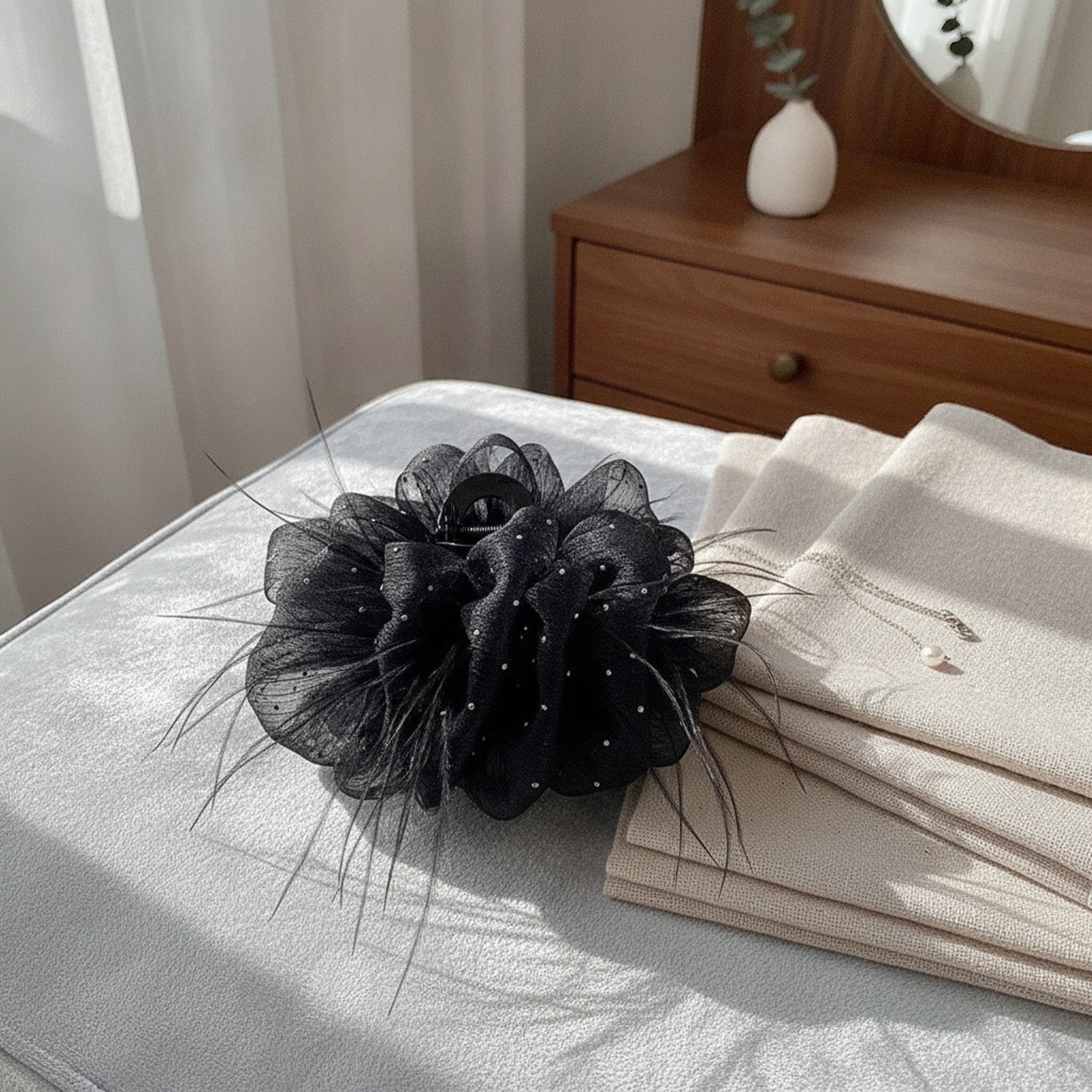 Black Sparkle Flower Hair Claw Clip – hair accessories (view 2)