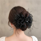 Black Sparkle Flower Hair Claw Clip – hair accessories (view 3)