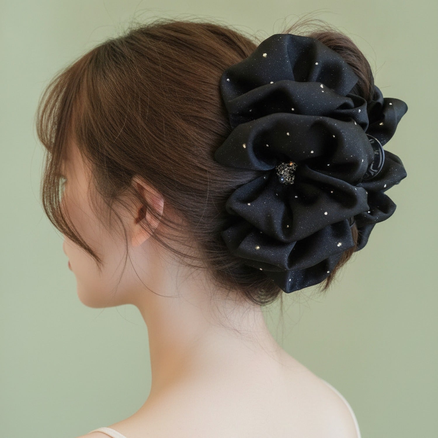 Black Sparkle Flower Hair Claw Clip