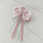 Pink Velvet Flower Hair Claw With Pearl Chains – hair accessories (view 2)