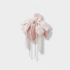 Pink Velvet Flower Hair Claw With Pearl Chains – hair accessories (view 1)