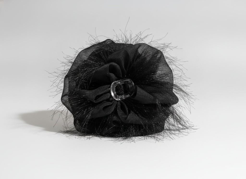 Black Mesh Hair Claw With Rhinestone Charm – hair accessories (view 1)