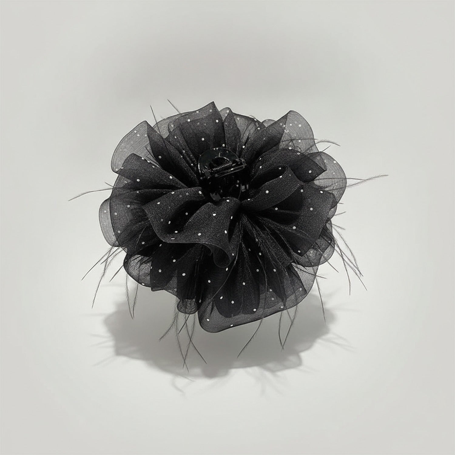 Black Mesh Hair Claw With Rhinestone Charm