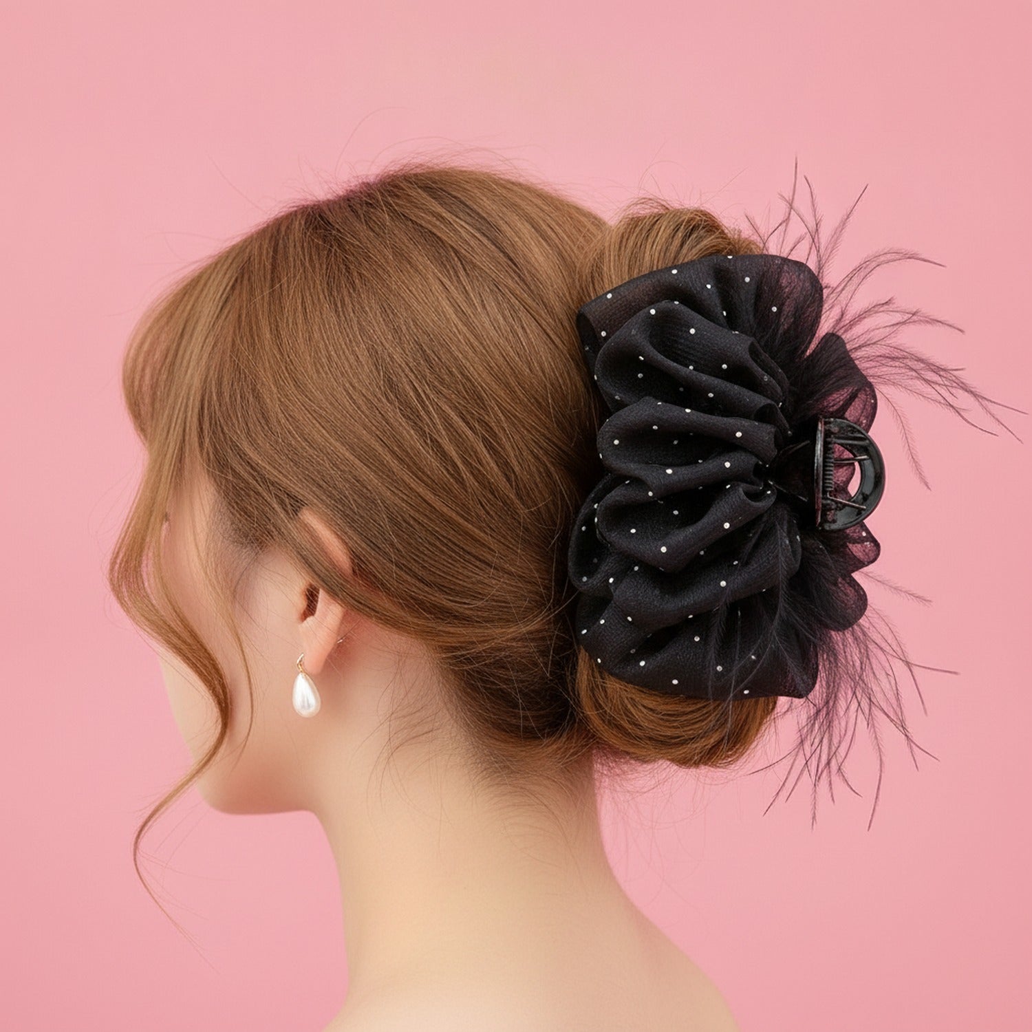 Black Mesh Hair Claw With Rhinestone Charm