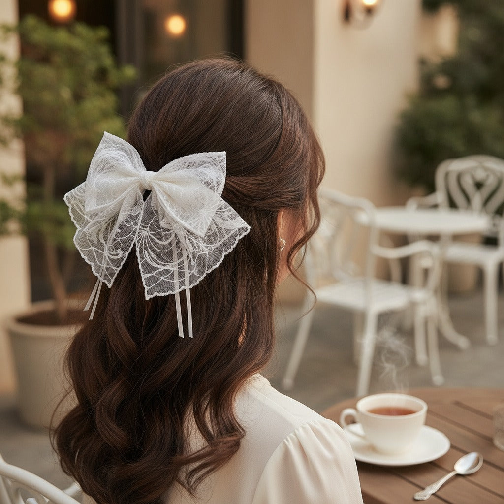 Cream Lace Butterfly Wing Hair Claw Clip – hair accessories (view 2)