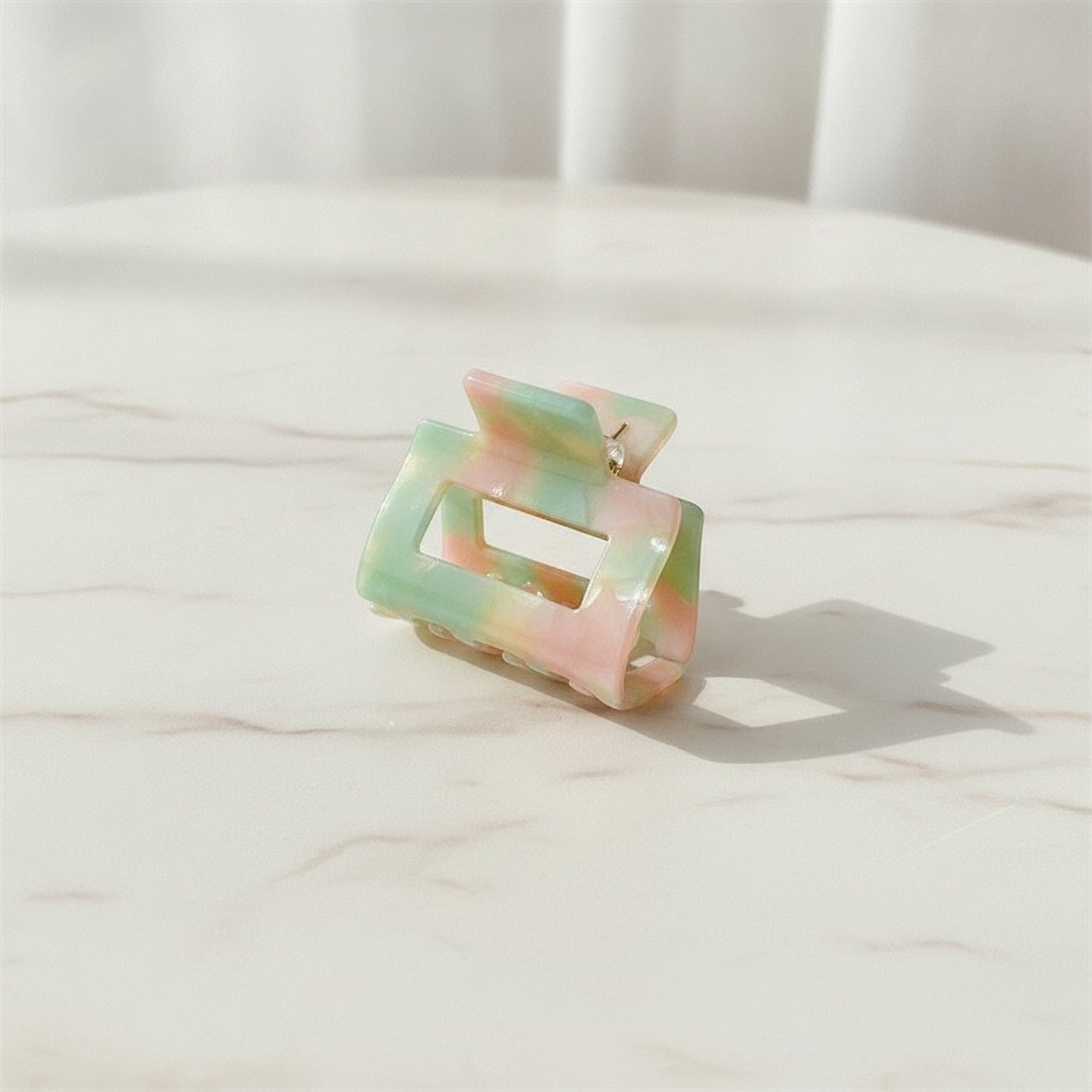 Marbled Pink Green Flower Hair Claw Clip