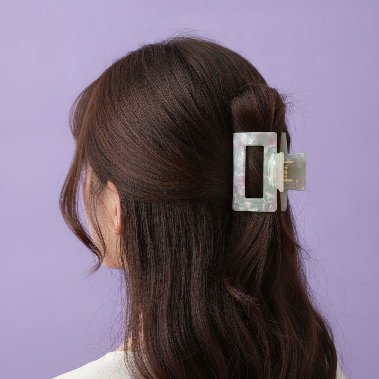Marbled Pink Green Flower Hair Claw Clip