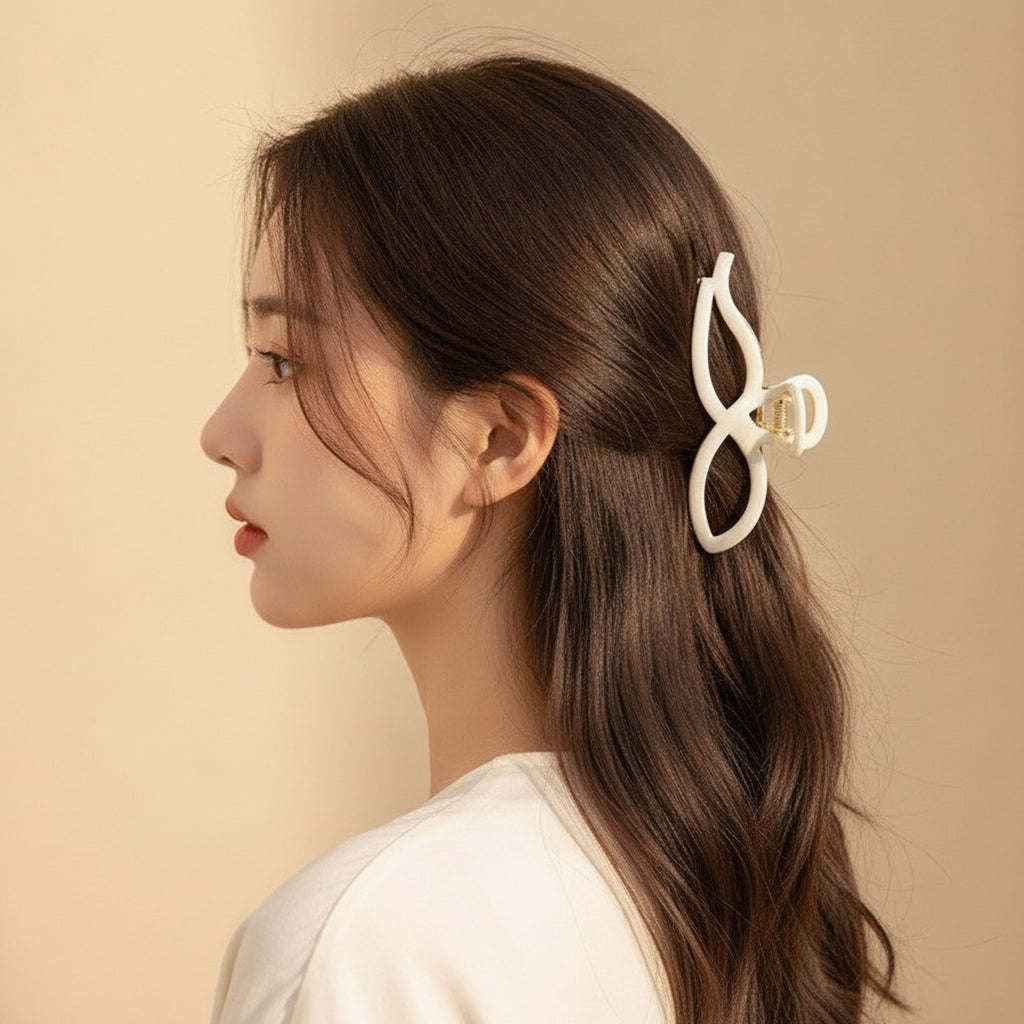 Blush Bow Hair Claw Clip - Pearl White 11.5cm