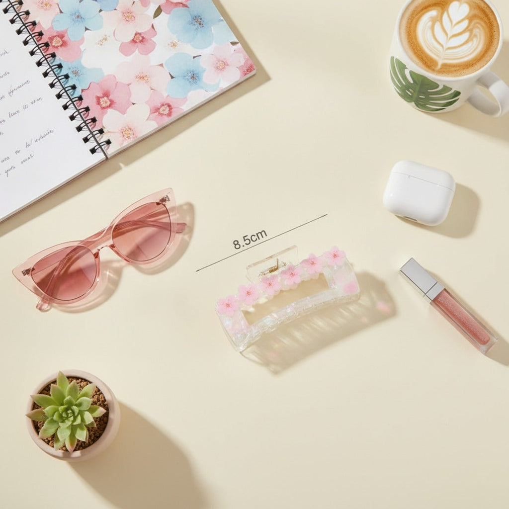 Floral Hair Claw Clip Acetate - Pink 10.5cm