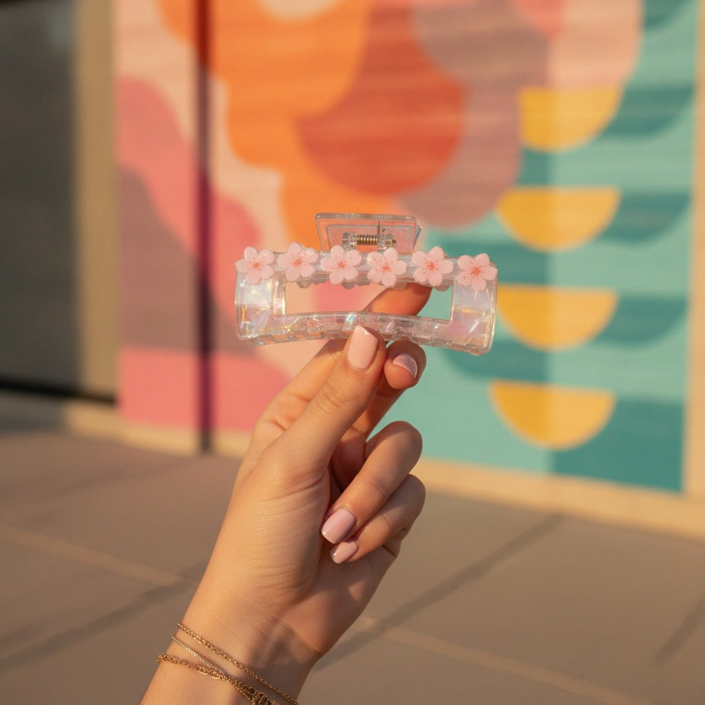 Floral Hair Claw Clip Acetate - Pink 10.5cm