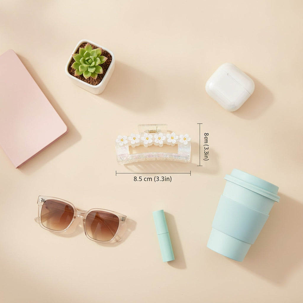 Floral Hair Claw Clip Acetate - White