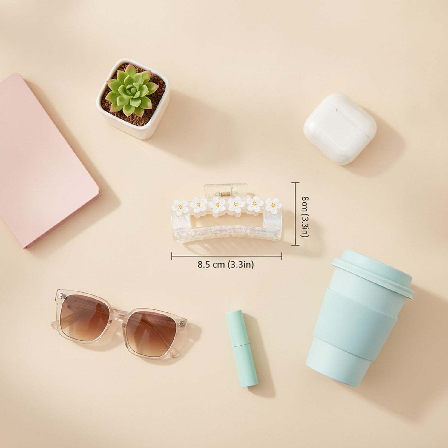 Floral Hair Claw Clip Acetate - White