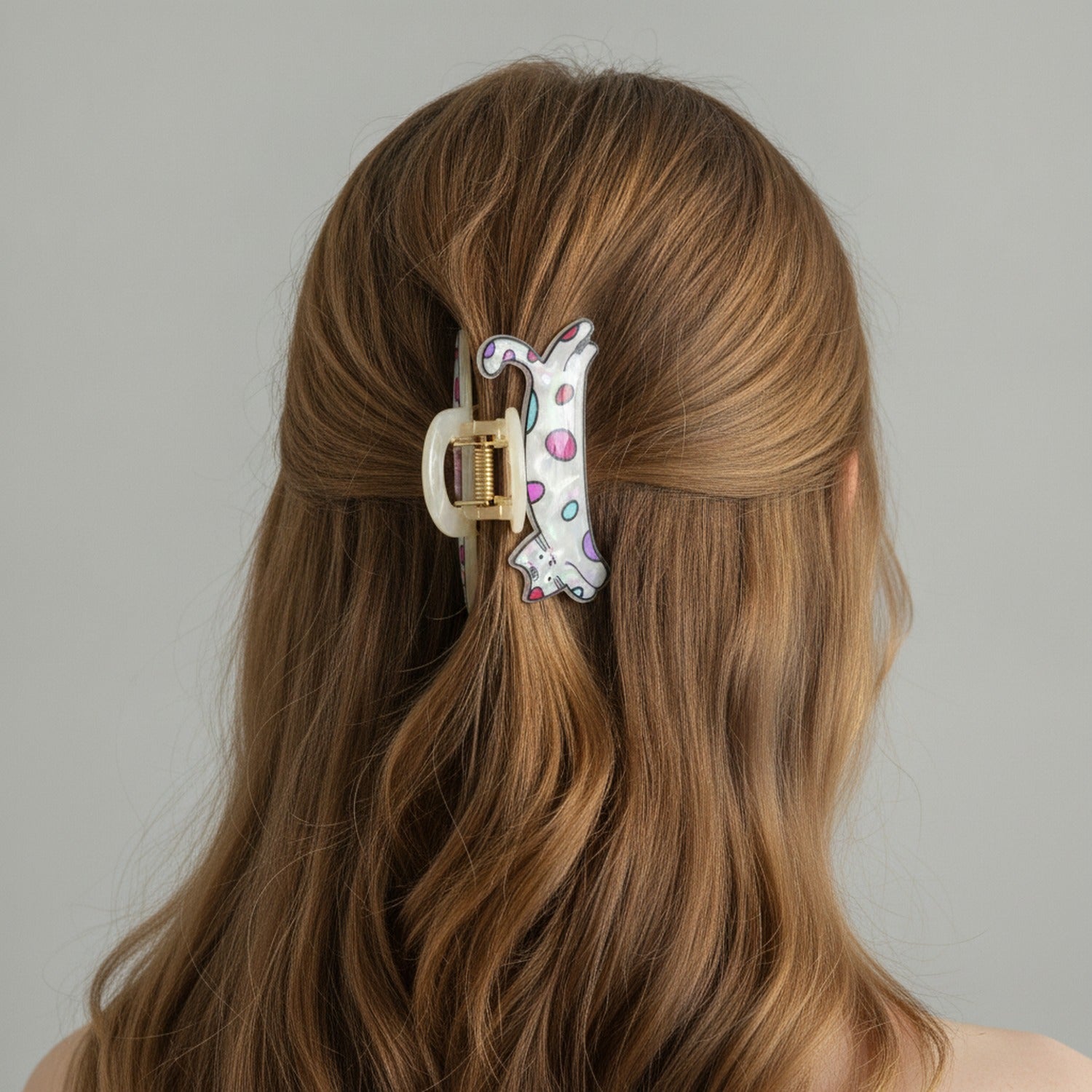 Colorful Polka Dot Cat Hair Claw Clip