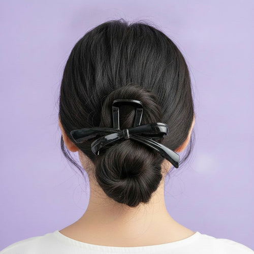 Bow Hair Claw Clip - Black 12.4cm