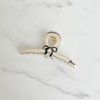 Rhinestone Bow Hair Claw Clip - Beige Medium 11cm