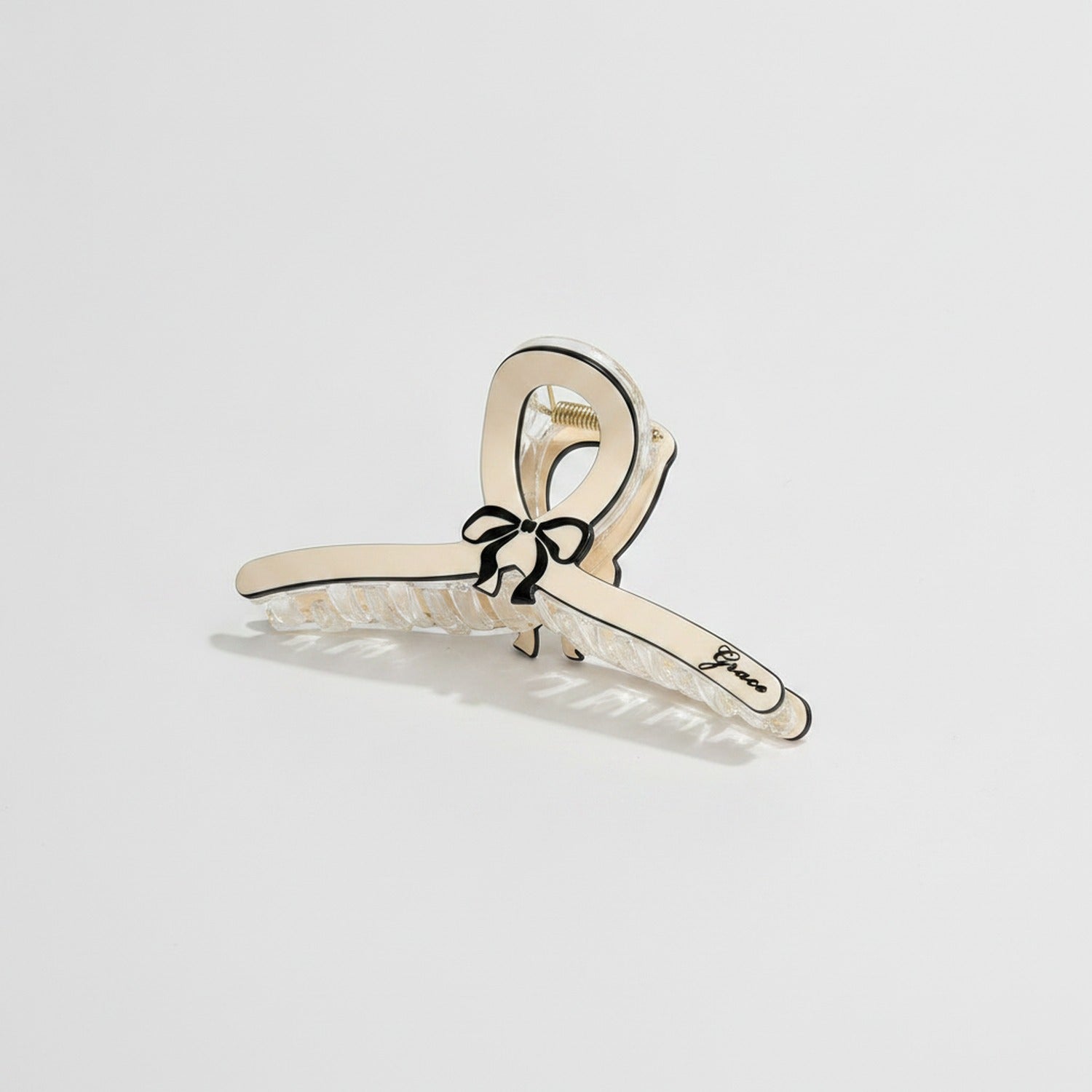 Rhinestone Bow Hair Claw Clip - Beige Medium 11cm