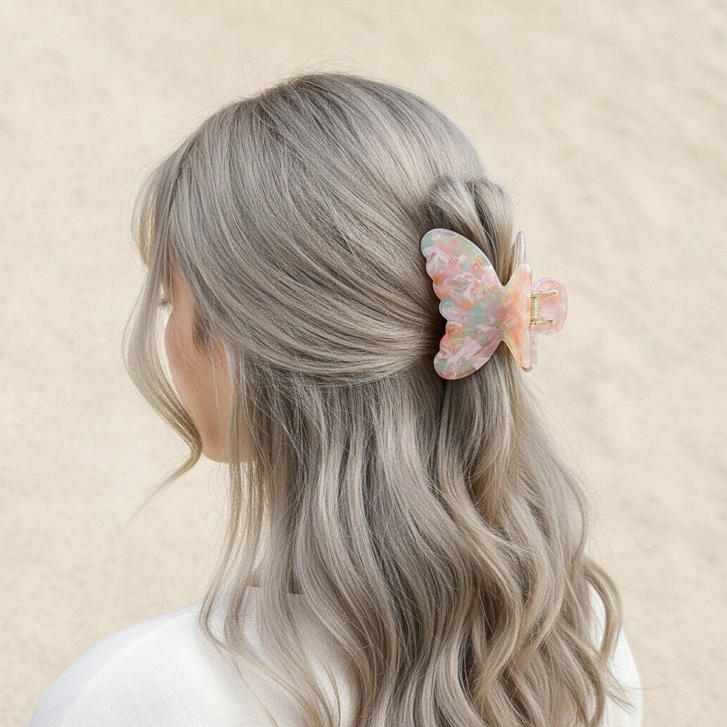 Marbled Butterfly Hair Claw Clip - Soft - 6.4cm