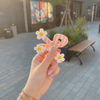 Pink Striped Daisy Flower Hair Claw – hair accessories (view 4)
