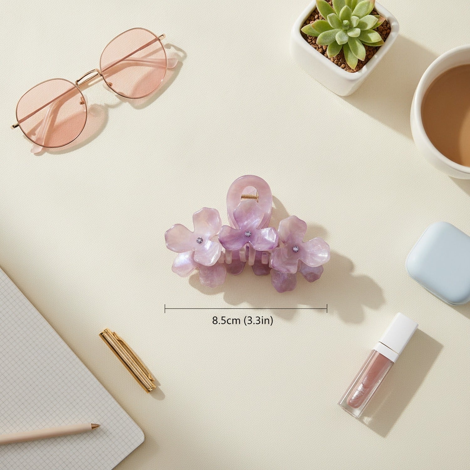 Pearl Flower Crystal Hair Claw - 10.5cm