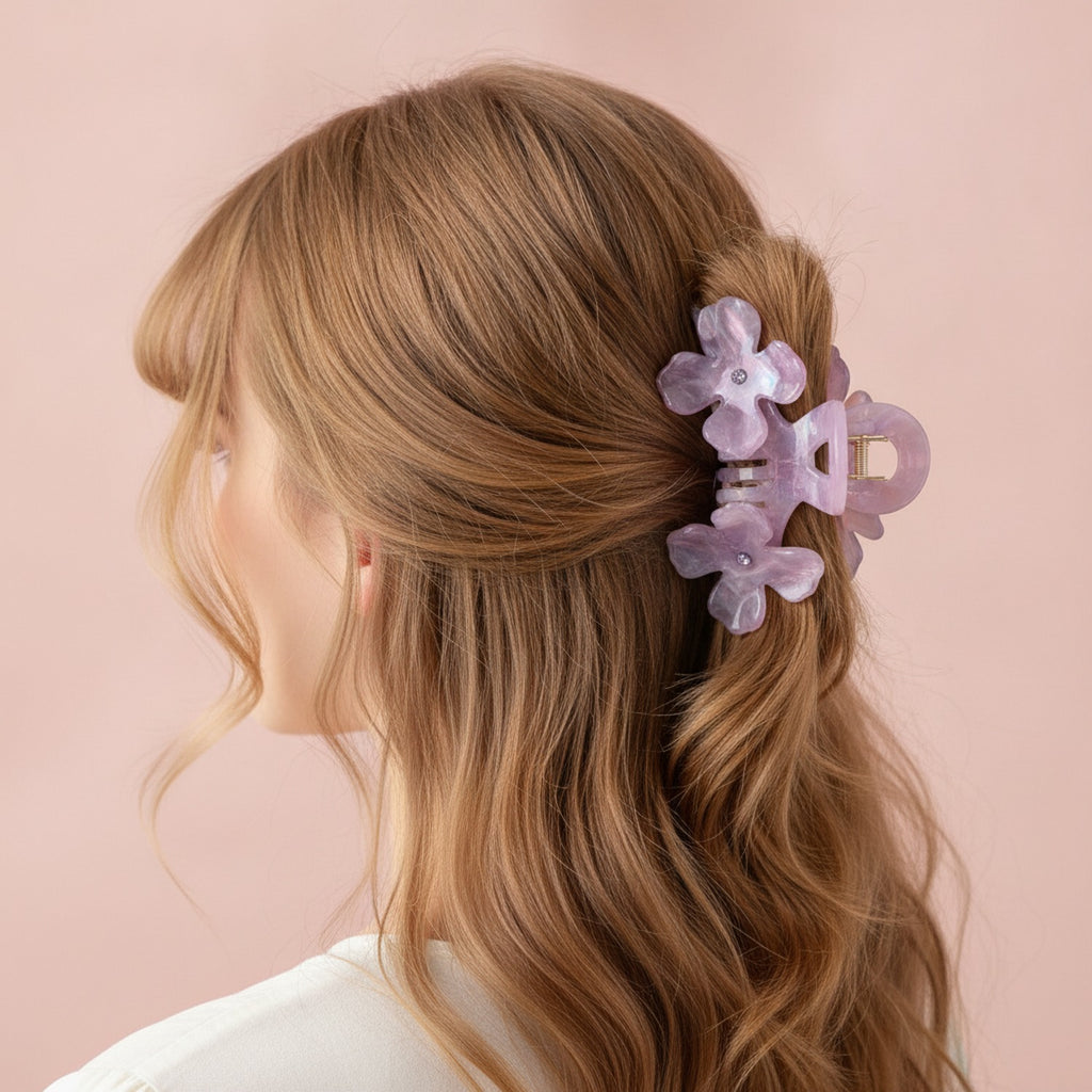 Pearl Flower Crystal Hair Claw - 10.5cm