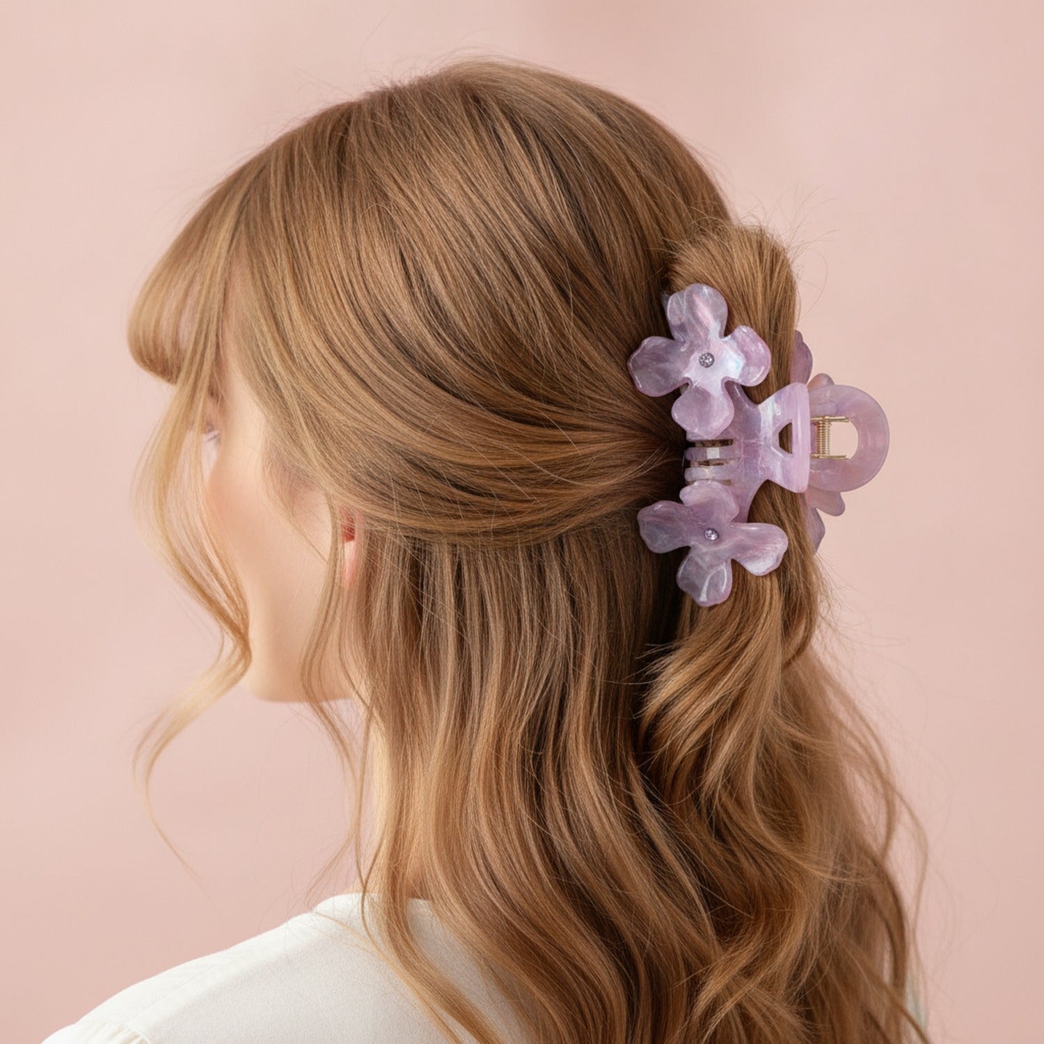 Pearl Flower Crystal Hair Claw - 10.5cm