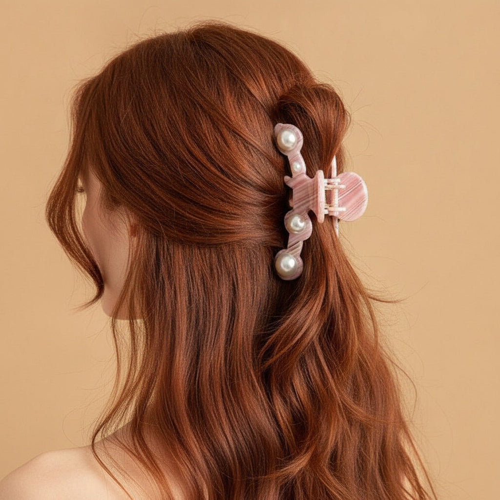 Pearl Hair Claw Clip - Pink 12.5cm
