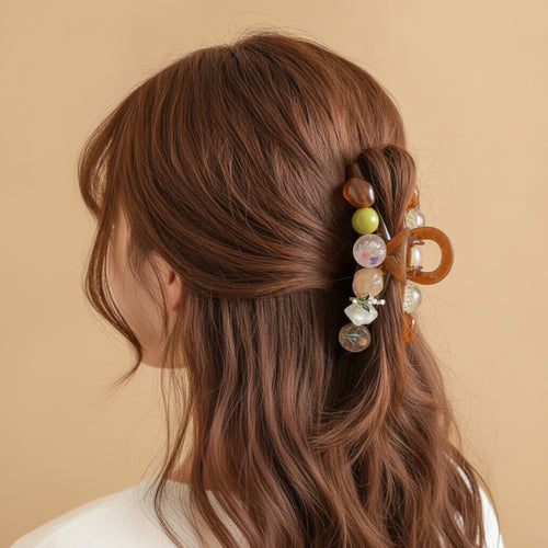 Beaded Flower Hair Claw Clip - Large 12.9cm