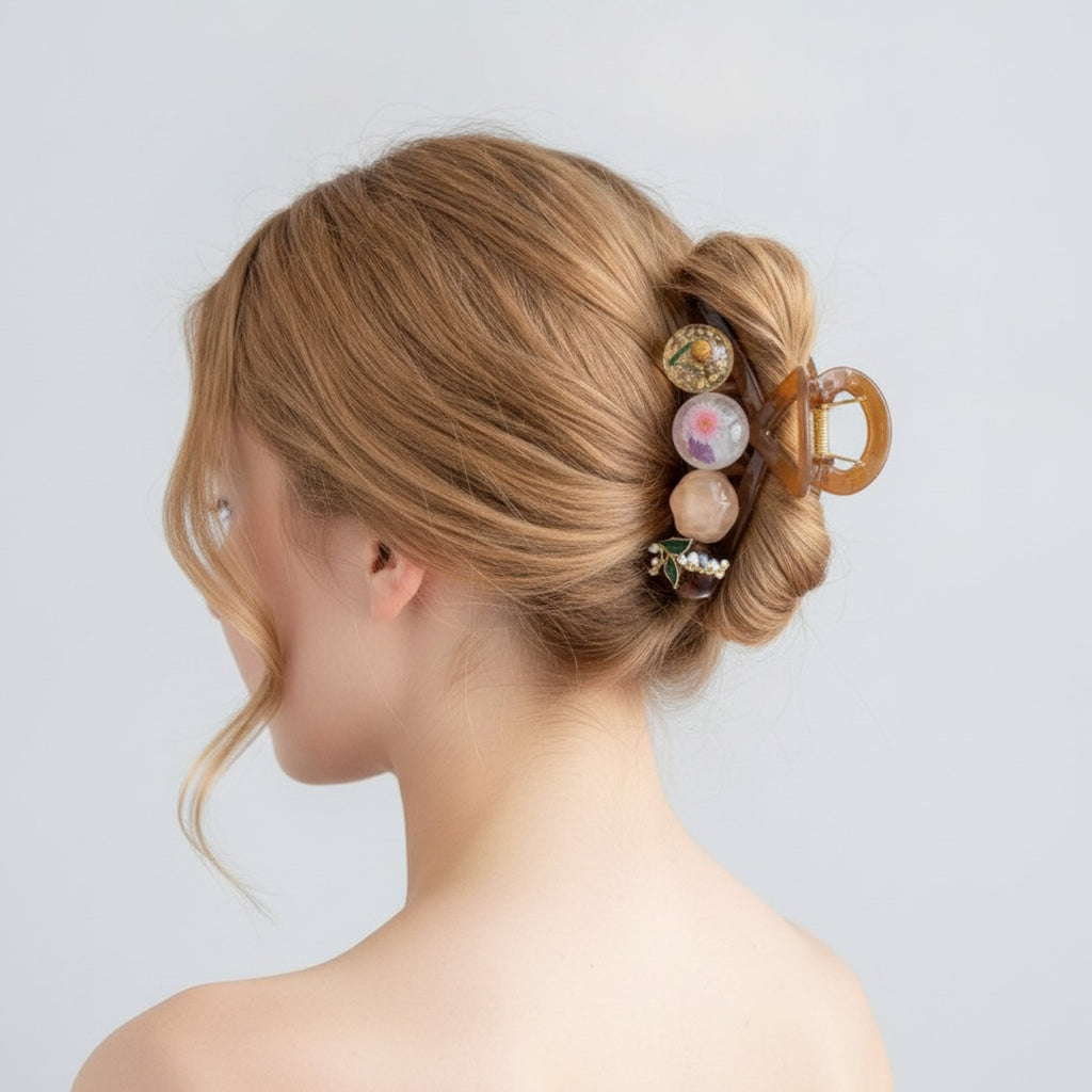 Beaded Flower Hair Claw Clip - Small 8cm
