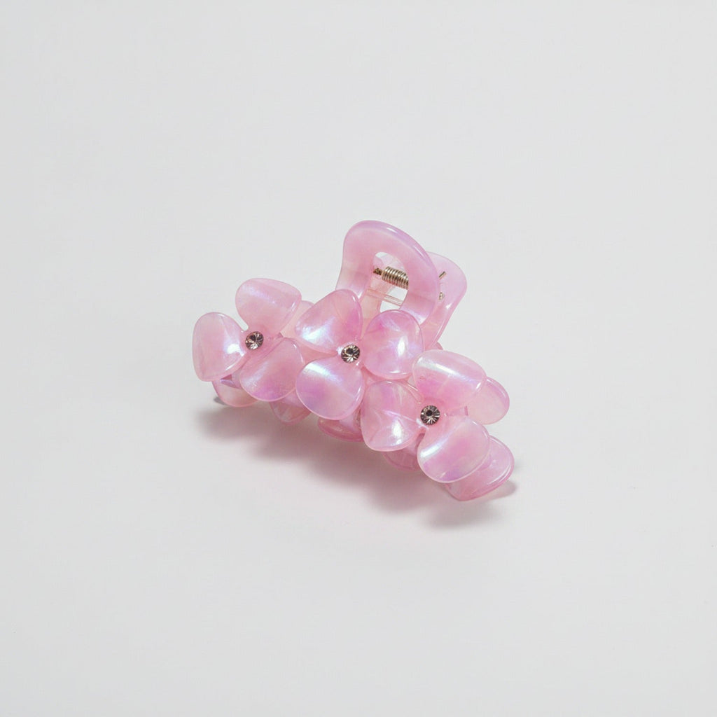 Flower Beaded Resin Hair Claw - Rainbow Purple 9.1cm