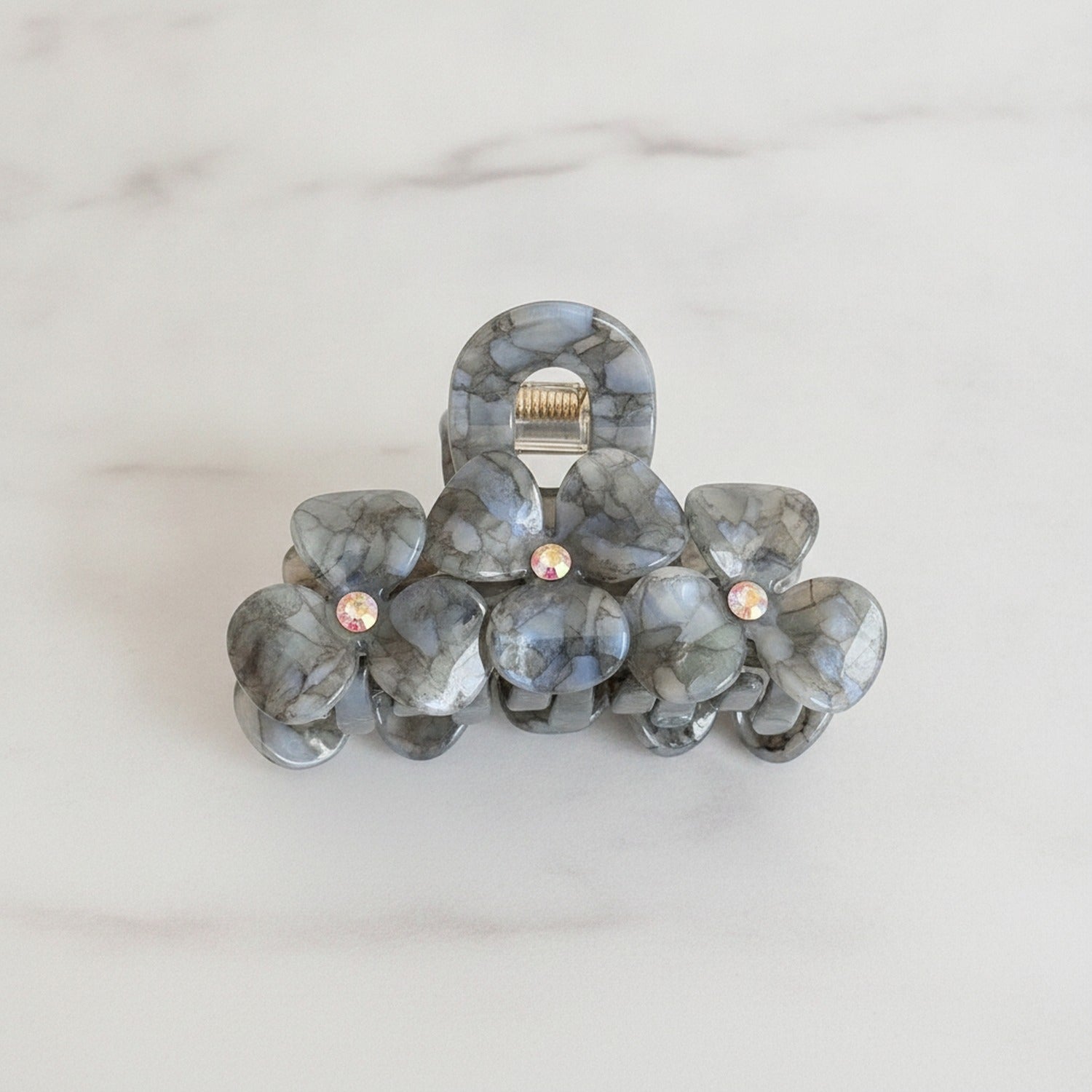Flower Beaded Resin Hair Claw - Gray Black 9.1cm