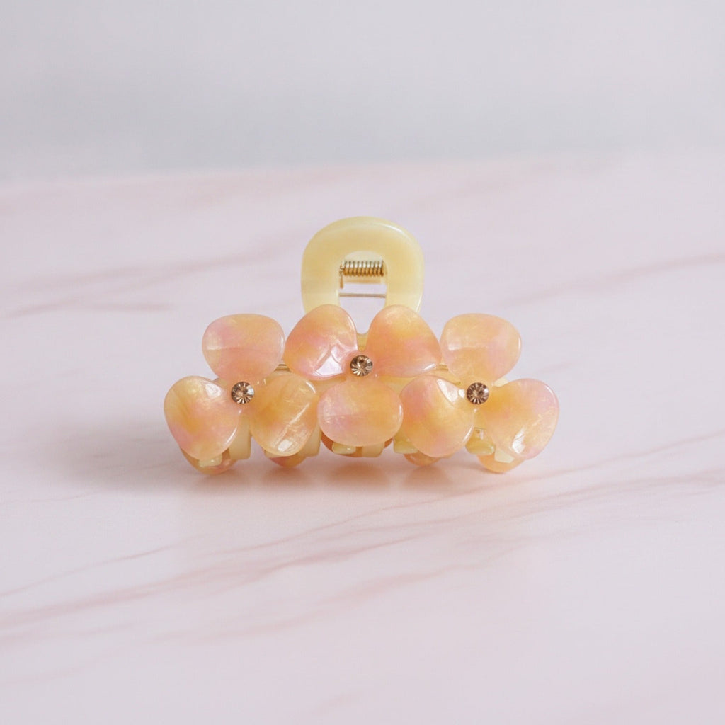 Flower Beaded Resin Hair Claw - Pink Yellow 9.1cm