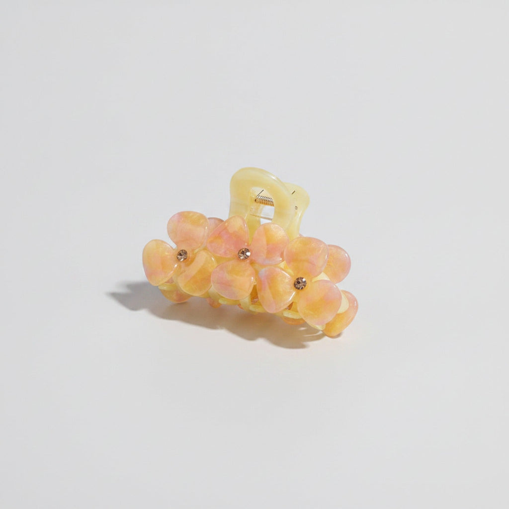 Flower Beaded Resin Hair Claw - Pink Yellow 9.1cm