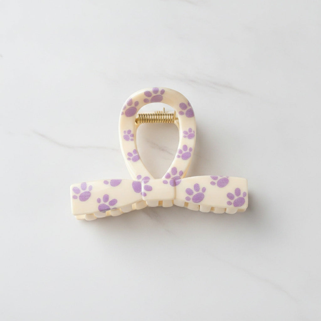 Paw Print Hair Claw Clip - Beige Bow Knot