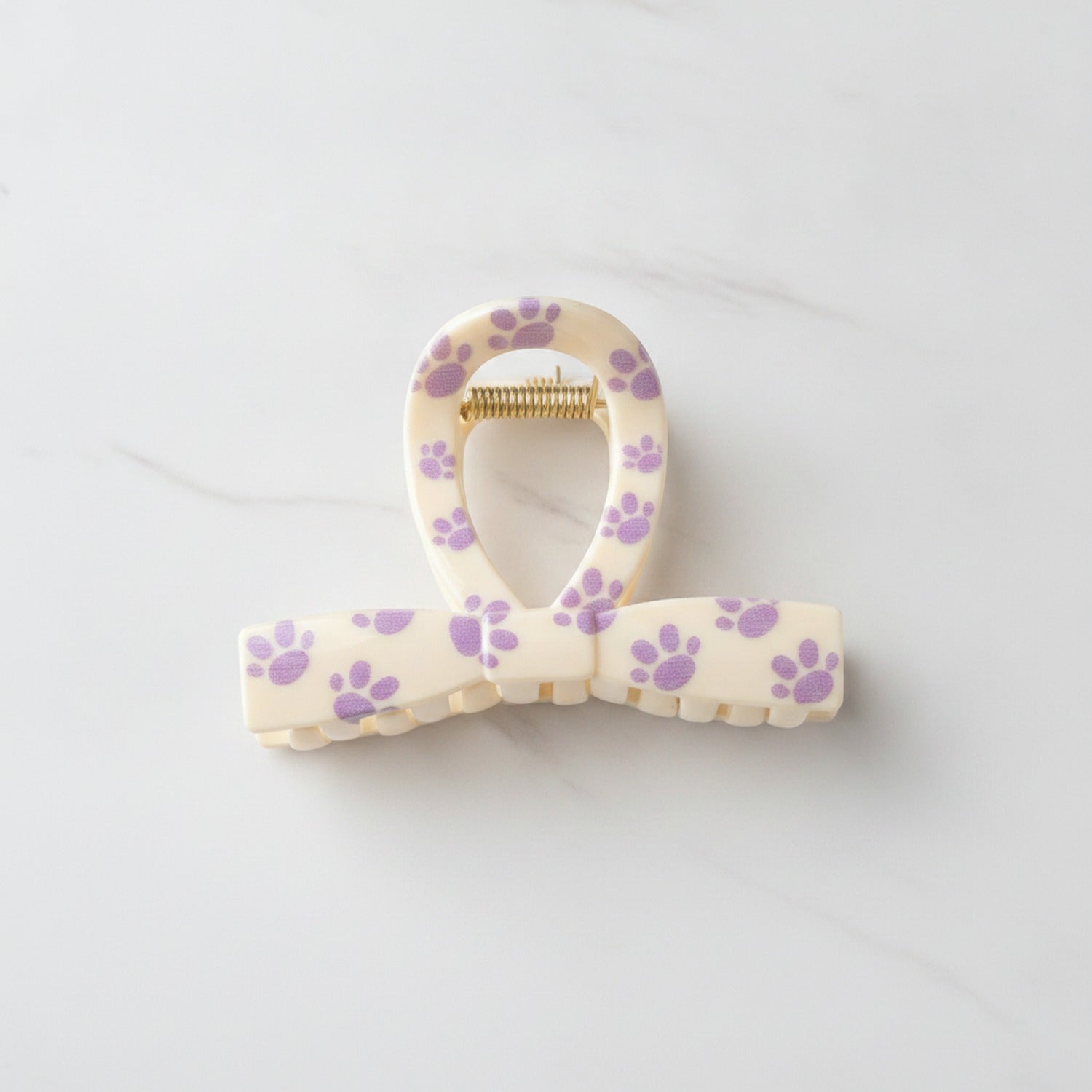 Paw Print Hair Claw Clip - Beige Bow Knot