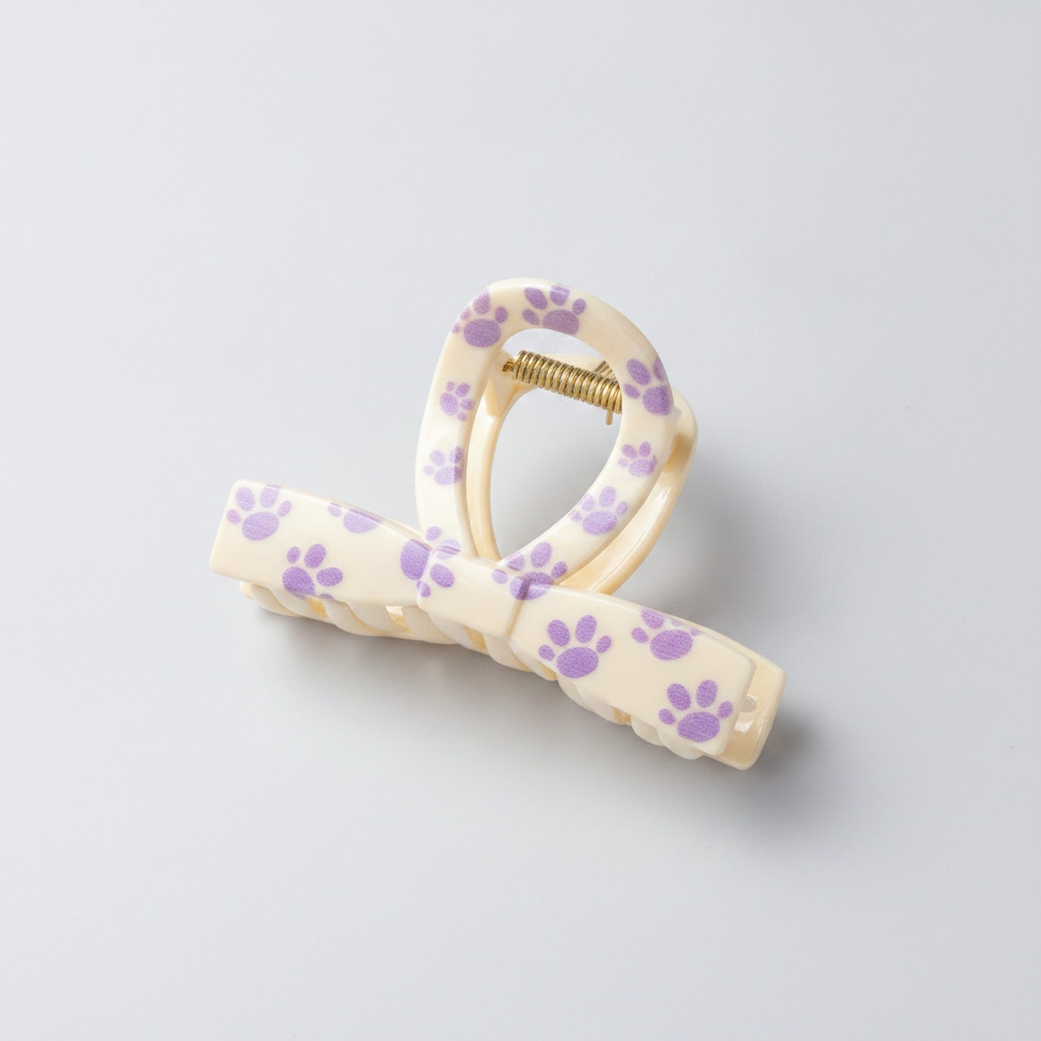 Paw Print Hair Claw Clip - Beige Bow Knot