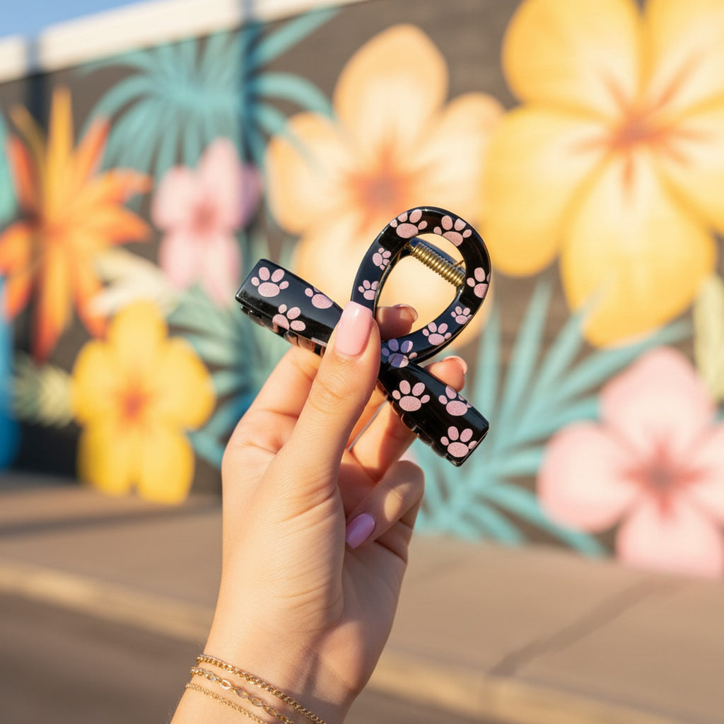 Paw Print Hair Claw Clip - Black Bow – hair accessories (view 3)