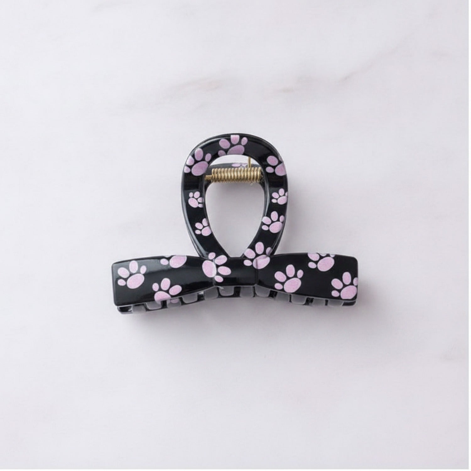 Paw Print Hair Claw Clip - Black Bow