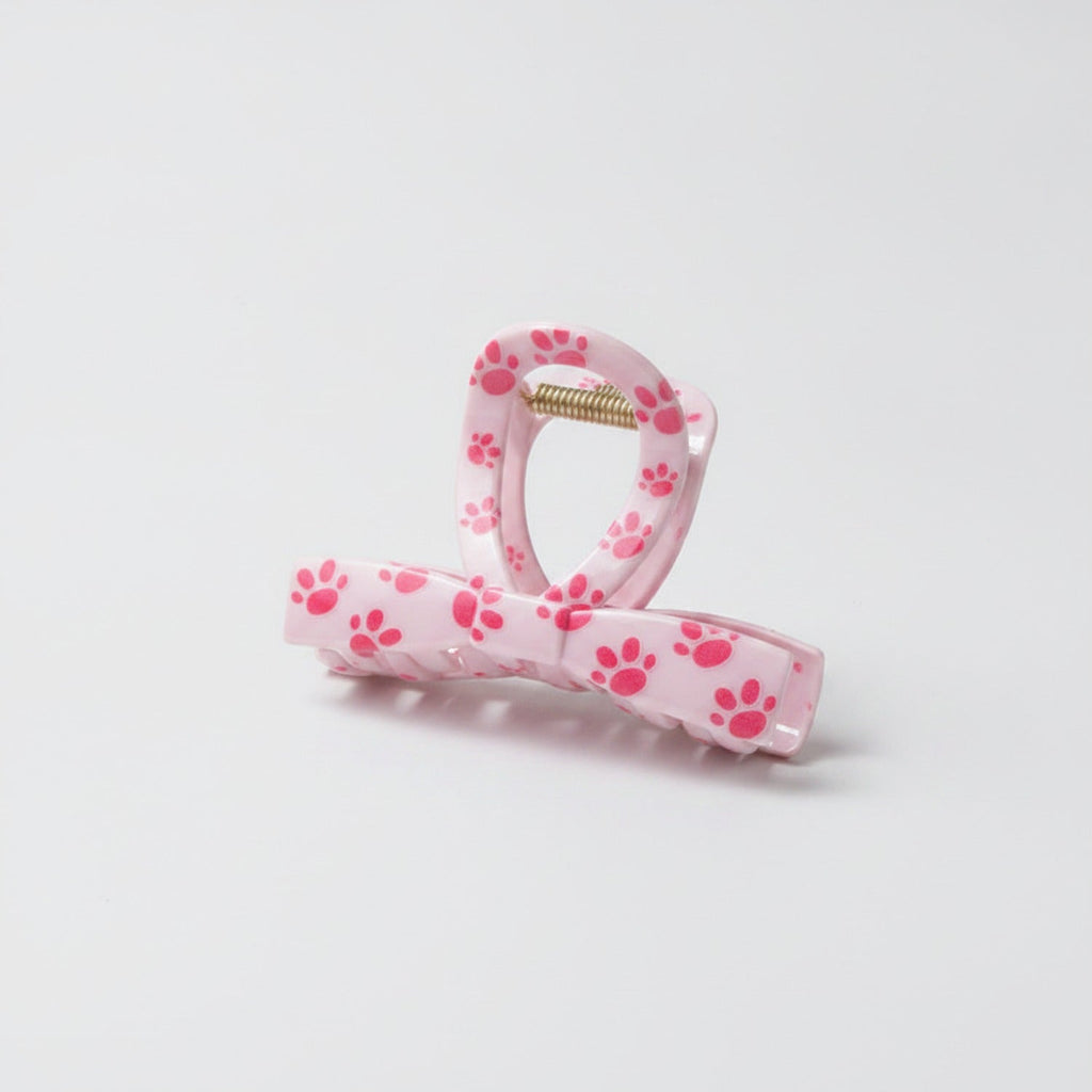 Paw Print Hair Claw Clip - Pink Bow