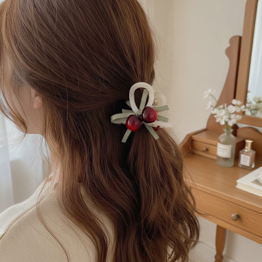 Cherry Ribbon Hair Claw Clip – hair accessories (view 3)