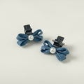 Cute Denim Bow Pearl Mini Hair Clips – hair accessories (view 1)